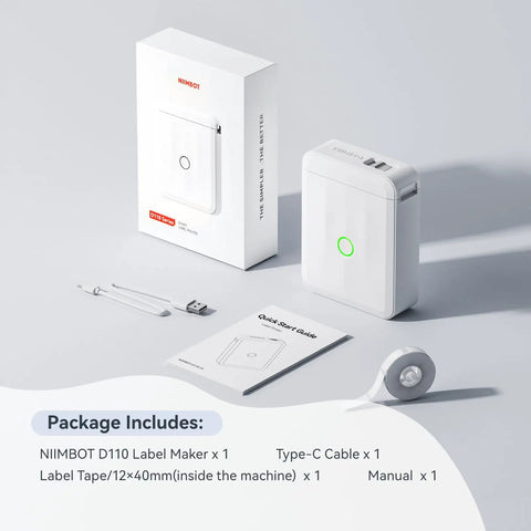 D110 Upgraded Mini Label Maker with Tape, Pocket Size Bluetooth Thermal Printer with accessories and packaging