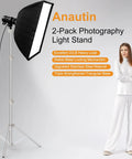 Beefy 9.2 Ft Heavy-Duty Light Stand Kit Two Pack With Dual Springs, softbox setup, woman standing in studio setting