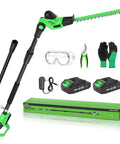 Cordless 18 Inch Hedge Trimmer With Extension Pole And 16 Foot Reach, Multi Angle Cutting, Includes Two 2.0Ah Batteries And Charger