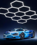 Hexagon Garage LED Lights 322W 11 Panel Grid Ceiling Mount Kit Easy Install Hella Bright 6500K Daylight White.