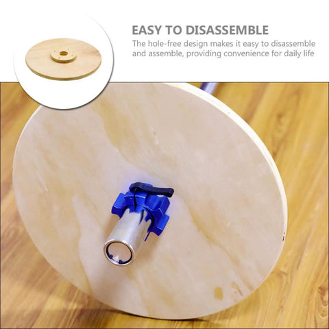 Wood Bumper Plates For Weight Lifting And Rehab Training Easy To Disassemble And Assemble Lightweight Natural Wood For Home Gym Setup And Strength Training Gear For Real Gains Everyday showing easy-to-disassemble feature with blue clip on natural wood plate.