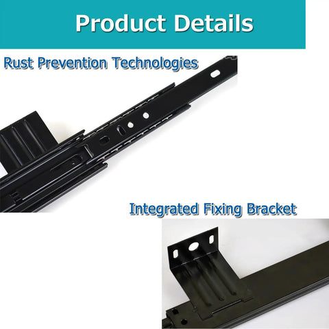 Heavy Duty Ball Bearing Keyboard Tray Slides For Under Desk Pull Out Keyboard Platform With 10 To 12 Inch Full Extension Rails 3 Section Runners 40Kg Load Capacity Easy Install And Durable Construction black steel slide with integrated fixing bracket