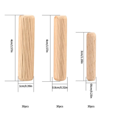 90 Piece Wooden Dowel Pins Set With Tapered Beveled Ends For Easy Insertion in M6 M8 M10 Sizes