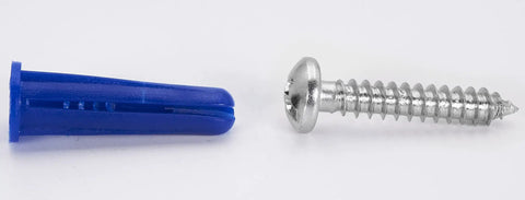 Blue Bantam Plastic Conical Drywall Wall Anchor Kit With Screws And Drill Bit 201 Piece Set close-up view of anchor and screw