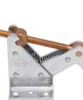 Fast Acting Hold Down Clamp With Copper Plated Jaws And T Handle For Welding Projects, close-up on metal construction