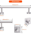 Dimensions of Four-Piece Brushed Nickel Bathroom Hardware Set With 16-Inch Hand Towel Bar Toilet Paper Holder And Two No-Drill Adhesive Towel Hooks