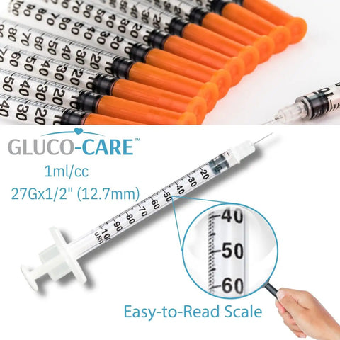 One Milliliter Insulin Syringe With 27 Gauge Half Inch Needle And Orange Cap 100 Count Pack For One Hand Operation Clear Easy To Read Scale Leak Proof Single Use Medical Syringe For Precise Dosing, 1 mL syringe with orange cap and clear scale