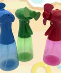 Two Pack Portable Battery Powered Misting Fans Handheld Evaporative Coolers with Soft Blades in blue, green, and red.