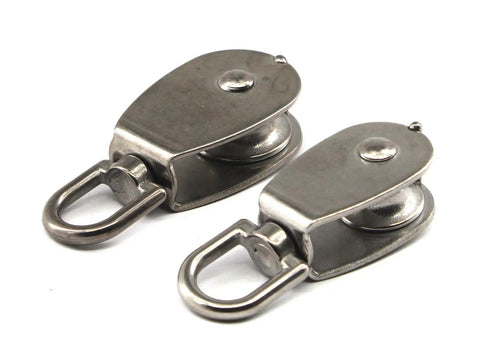 Stainless Steel Wire Rope Pulley Block M32 Swivel Crane Wheel Kit Two Pack for Easy Lifting and Towing 360 Degree Top Ring Prevents Rope Knotting Rust Resistant Durable Heavy Duty Construction, two stainless steel pulleys