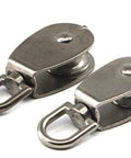 Stainless Steel Wire Rope Pulley Block M32 Swivel Crane Wheel Kit Two Pack for Easy Lifting and Towing 360 Degree Top Ring Prevents Rope Knotting Rust Resistant Durable Heavy Duty Construction, two stainless steel pulleys