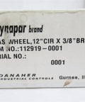 Label of No Sweat 12 Inch Circumference Rubber Measuring Wheel, 3/8 Inch Bore, White Color, highlighting item specifications.