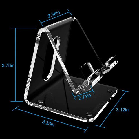 Crystal Clear Acrylic Phone Stand For Desk with dimensions, Grab And Go Portable and Lightweight design.