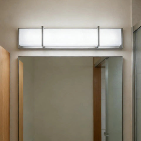 27 Inch Brushed Nickel Vanity Light Fixture, Sleek Modern Over Mirror Bright Cool White 6000K, 28W Dimmable Bathroom Lighting for WC Toilet Kitchen Cabinet and Wall Mount