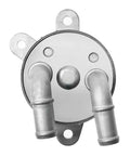 Premium Aluminum Transmission Oil Cooler Fits Mazda 3 And CX-5 With Sleek Silver Finish 8 Cooling Rows L4 Engine Perfect For Keeping Your Ride Chill., silver aluminum transmission oil cooler with two pipe fittings and mounting tabs