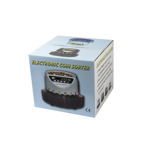 Top Shelf Coin Counter And Smart Money Sorter For Quick Euro Bill And Coin Valuation With Solid Eight Money Tubes Plus Crisp Led Screen, product packaging.