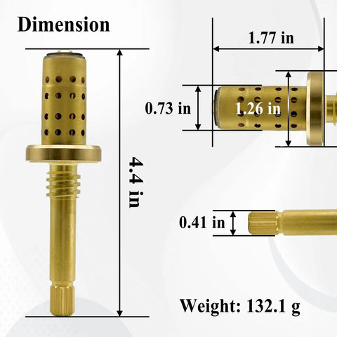 Dimensions of TA-10 Flow Control Spindle Assembly For Shower Valve Replacement, Brass Cartridge Spindle Repair Part shown
