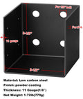 Close-up of Four Pack 4x4 Pergola Wall Mount Brackets, Beefy 11 Gauge Steel 3 mm Thick, Black Powder Coated, Prepunched.