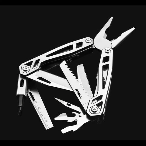 12-in-1 Folding Multitool Pliers With Pipe Grip, Go-To Stainless Steel Build, Replaceable Screwdriver Bits, Safety Lock, Saw Blade