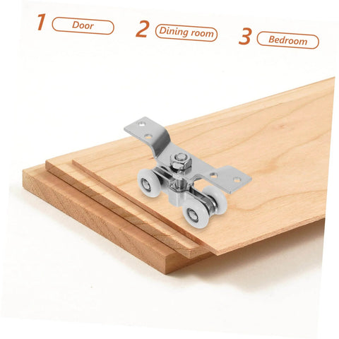 Stainless Steel Sliding Door Track Wheels With Nylon Rollers Silent Pulley System installed on wooden door track