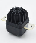 Heavy Duty High Voltage Pyrofuse Battery Disconnect Unit For Trucks And Evs Direct Bolt Up, black plastic body with metal terminals.