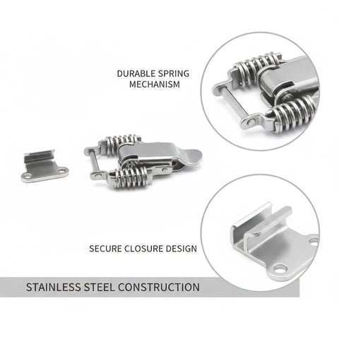 Heavy Duty Spring Loaded Toggle Latch For Secure Tackle Box And Custom Storage Case Lock with stainless steel construction and spring mechanism.