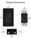Heavy Duty Black GFCI Outlet 15 Amp Top Shelf GFI Electrical Receptacle dimensions showing size for installation application.