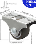 8 Pack 1 Inch Caster Wheels With Metal Top And TPE Rubber Low Profile Fixed Casters For Furniture Moving Cabinet Trundle Bed And Drawers Quiet Smooth Rolling On All Floor Surfaces Protects Floors And Fits In Tight Spaces, showing one wheel with size measurements.