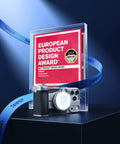 Master Grip Universal Magnetic Phone Grip With C03 Selfie Light Kit next to European Product Design Award plaque