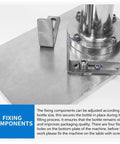 Pro Grade Manual Aerosol Spray Filling Machine showing adjustable fixing components for securing bottles during filling.