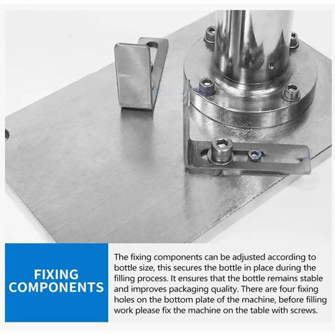 Pro Grade Manual Aerosol Spray Filling Machine showing adjustable fixing components for securing bottles during filling.