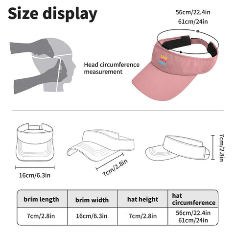 Cooling Fashion Cap For Men Dope Pink Athletic Visor Hat size chart with adjustable buckle measurements.