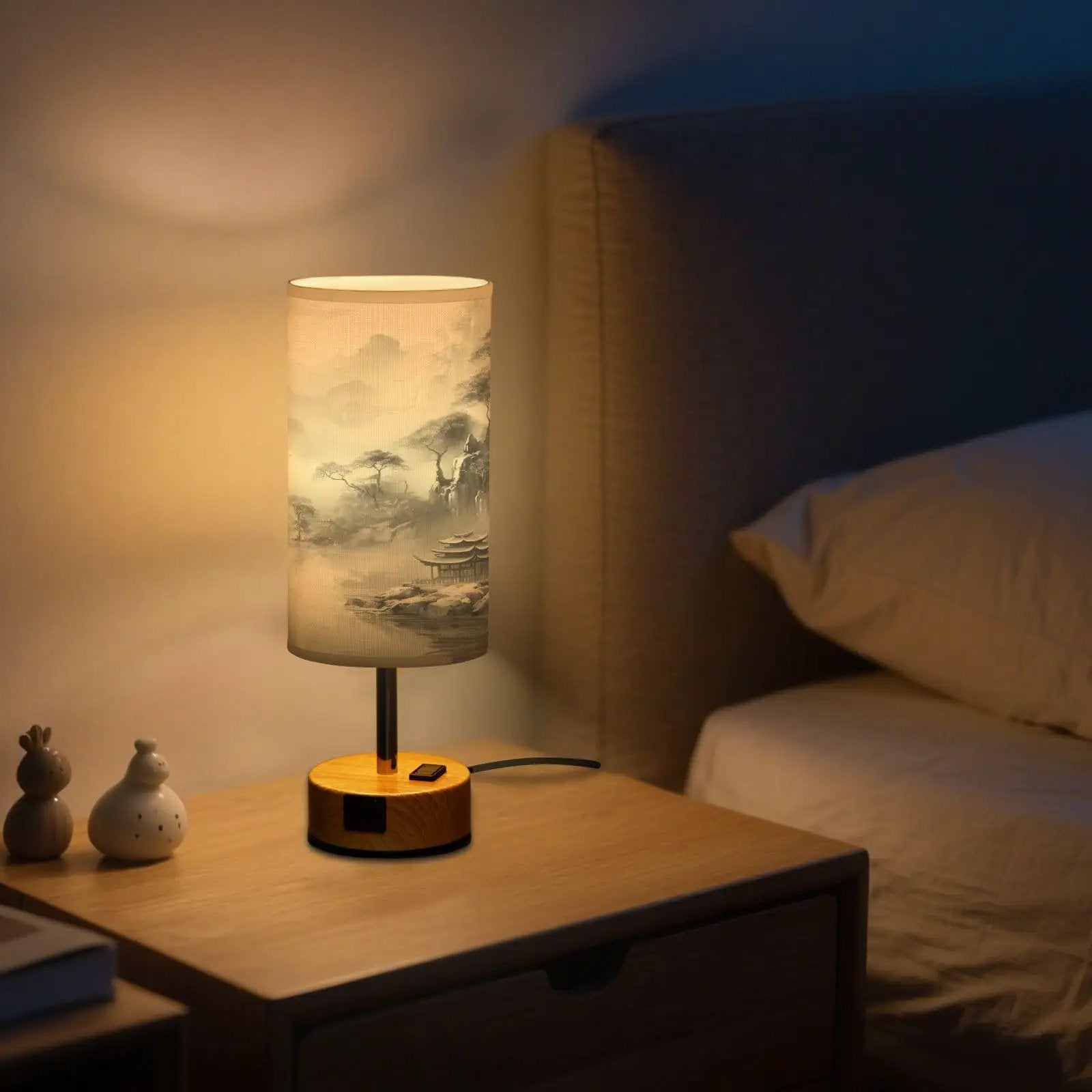 Mountain Watercolor Table Lamp: Touch & Charge ✓