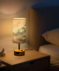Mountain Watercolor Bedside Table Lamp With 3-Way Dimmable Touch Control And Built-In Charging Station on nightstand