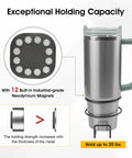 Heavy Duty Magnetic Cup Holder With 12 Strong Magnets Delivers 20 Lb Holding Power shown with mug and magnet detail