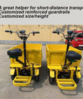 Haul Like A Boss With This Super Durable Foldable Platform Truck Cart And Heavy Duty Dolly Perfect For Groceries Garage Or Warehouse Jobs. Yellow electric cart with two cargo sections for short-distance transport.