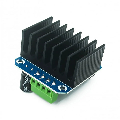 Beefy Dual H Bridge DC Motor Driver Module For Arduino with BTS7960 Chip, 43A high current PWM speed control, black heatsink close-up