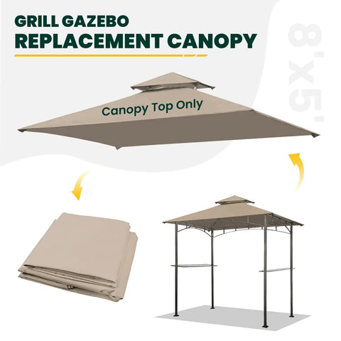 Grill Gazebo Replacement Canopy Roof For 5x8 Foot Outdoor BBQ Gazebo Top Cover Double Layer Weather Resistant Durable Polyester Fabric