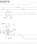 Technical diagram of Old School Victorian Front Mount Toilet Tank Lever In Antique Brass, dimensions labeled