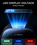 LED display voltage on retractable car charger 4 in 1 no fuss fast charging hub for iPhone and Android devices.