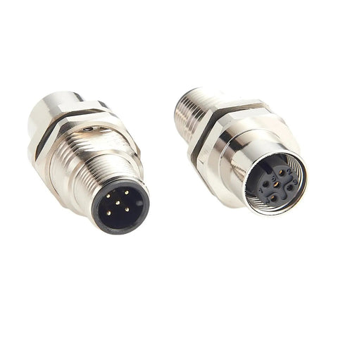 Pair Of M12 A Coded 5 Pin Male To Female Panel Mount Connector IP67 Shielded Bulkhead Feedthrough For Industrial Use