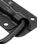 Close-up of black Spring Loaded Flush Pull Handle Kit for Tool Boxes and Cabinets, Heavy Duty Metal Hardware, four-point mount visible