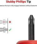 Illustration of Stubby Two Phillips Screwdriver With Hard Handle And Black Oxide Blade For Tight Spaces And Pro Grade Projects