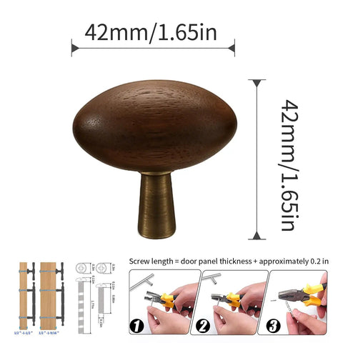 Kick Up Your Home Decor Game With Four Slick Bronze And Walnut Wood Cabinet Knobs Featuring Tight Vintage Style Brass Drawer Pulls For Kitchen And Dresser Cabinets, walnut wood knob, 42mm size, brass base