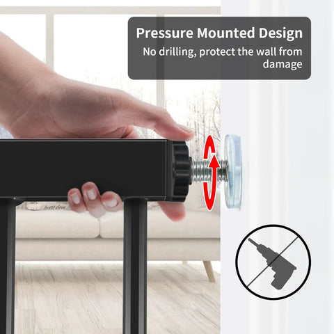 Pressure mounting detail of Extra Wide Baby Gate For Stairs And Doorways 30 Inches Tall With Three Extensions Adjustable 29.3 To 46 Inches