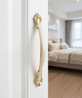 Amber Old School Vintage Cabinet Handles 3.8 Inch Hole Center Drawer Pulls For Kitchen Cabinets Dressers Wardrobes And Nightstands 10 Pack Premium Aluminum Alloy Hardware With Screws installed on white door