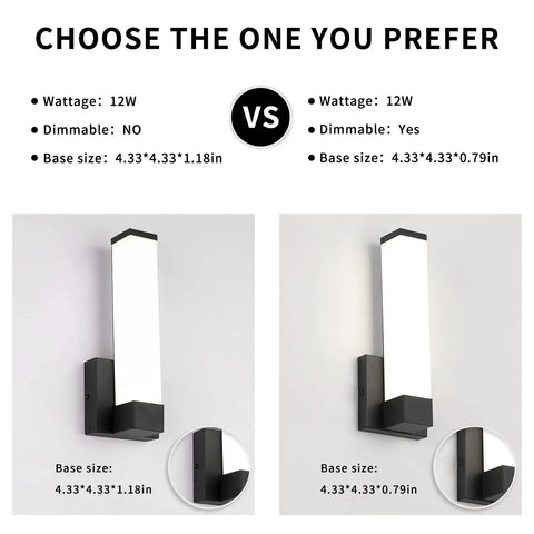 Comparison of two Slick Black Acrylic LED Wall Sconce Lights for Bedroom and Hallway 12 Inch Height 12W 4000K Natural White Modern Indoor Wall Lamp Minimalist Sconce Lighting For Living Room Kitchen Bar Cafe