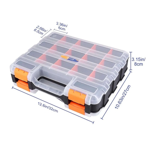 Double Sided Parts Organizer With Removable Dividers, 34 Compartment Storage Bins For Hardware, Screws, Nuts, Bolts, Washers