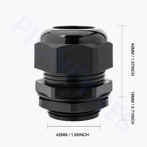 2 Pack One And A Quarter Inch NPT Cable Glands Waterproof Adjustable Nylon With Gaskets IP68 Rated Outdoor Cable Gland Joints For Conduits And Electrical Boxes 18.5 To 25 Millimeters, black 1-1/4 NPT