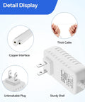 Detail display of Charger For Water Flosser WP360 WP360W WP462 WP462W WP450 WP450W WP465 WP440 WF13CD010 WP13 WP100 Two Prong 3V Power Adapter Cord 5 Foot Replacement Supply showing copper interface, thick cable, unbreakable plug, and sturdy shell.