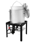 80 Quart Seafood Boiling Kit With Strainer And Basket Outdoor Boil Pot 100000 BTU Propane Burner shown assembled